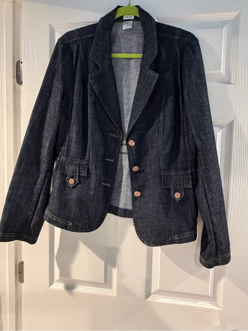 Cache Black Denim Blazer Jacket with Copper Buttons